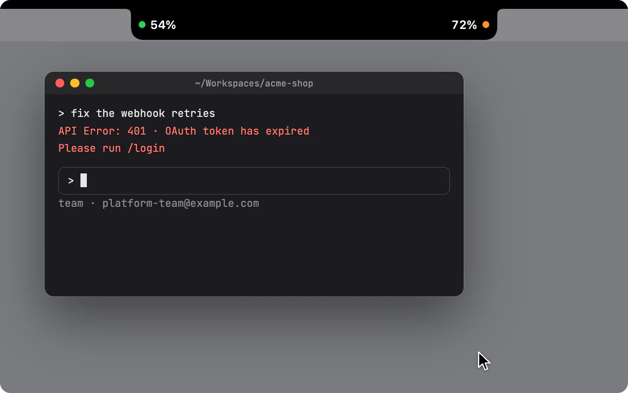 Истекла авторизация в Claude Code: один клик запускает claude auth login для этого аккаунта и открывает его собственный профиль браузера, где вход в claude.ai уже выполнен